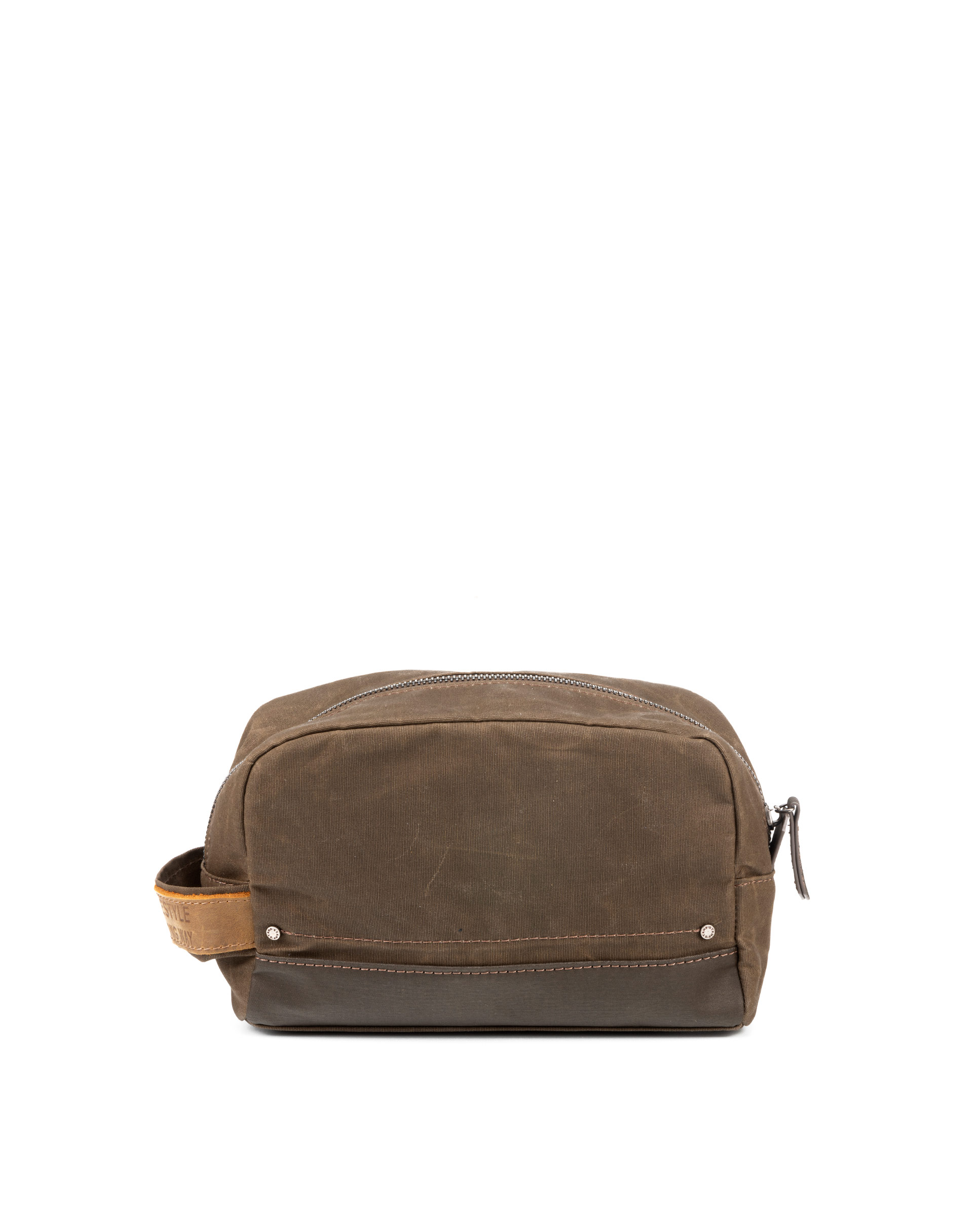 Neceser STAMP de hombre en lona encerada de color taupe