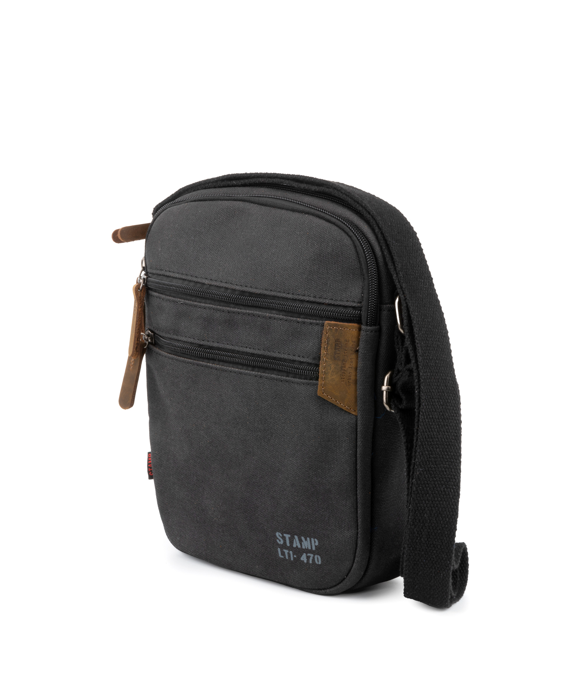 Bolso bandolera ST4733 de hombre en lona encerada color negro