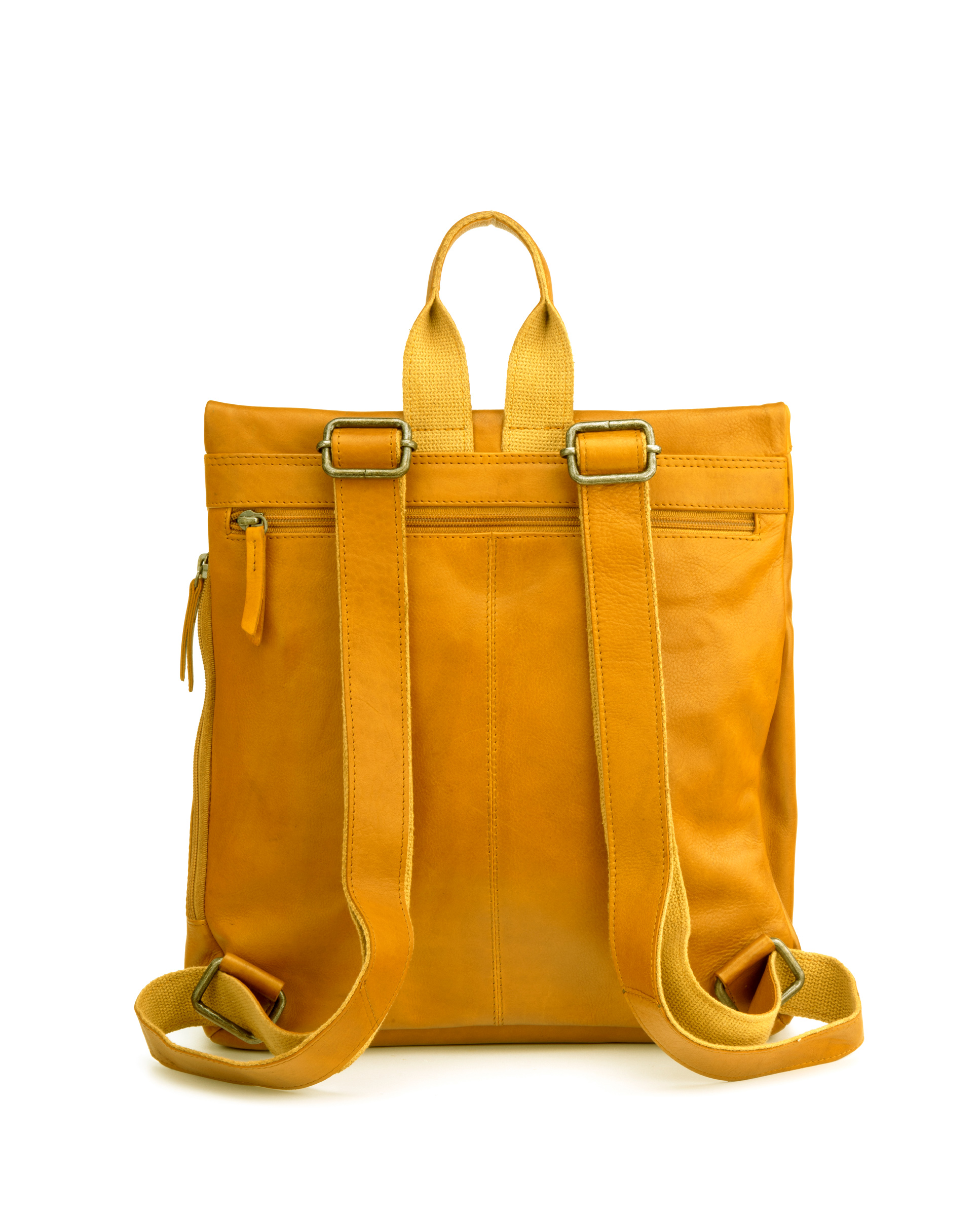 Mochila antirrobo Chara ST3247 de mujer en piel lavada color amarillo mostaza
