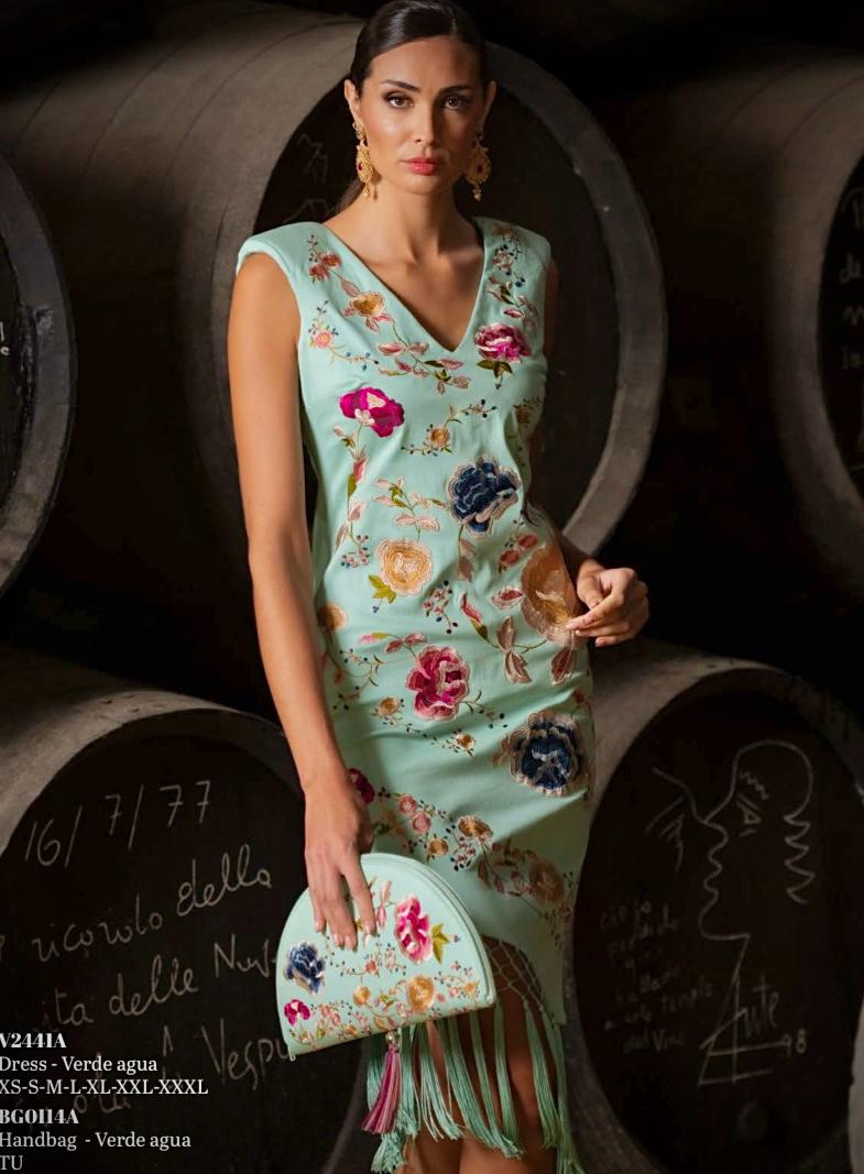 Vestido aguamarina flecos