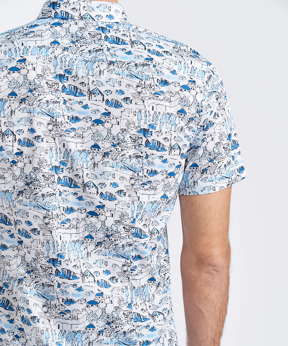 CAMISA MANGA CORTA BUTTON DOWN SLIM FIT BLANCO ESTAMPADO PV24